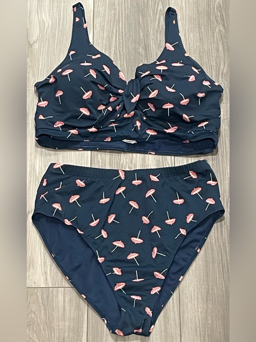Push-up Navy Pink Umbrella Print Two-Piece Swim Bikini